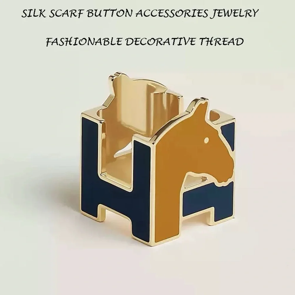 Luxury Designer-Style Gold and Blue Horse Scarf Ring